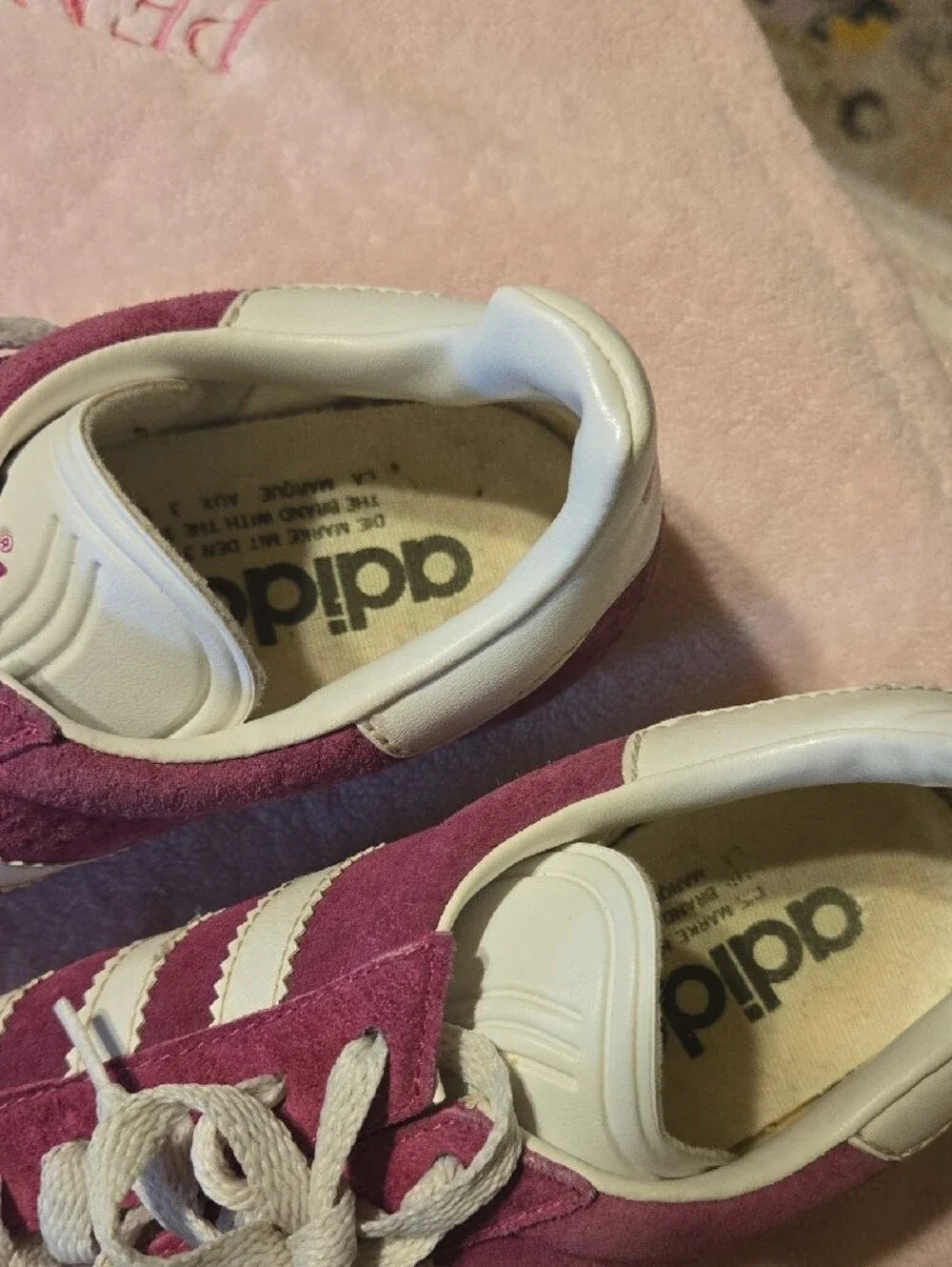 adidas Women’s Suede Sneakers in Magenta and White